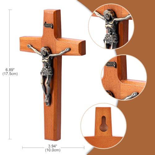 6.9 Inch Wooden Catholic Crucifix Wall Cross with Jesus & INRI Plaque - Traditional Religious Decor