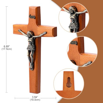 6.9 Inch Wooden Catholic Crucifix Wall Cross with Jesus & INRI Plaque - Traditional Religious Decor