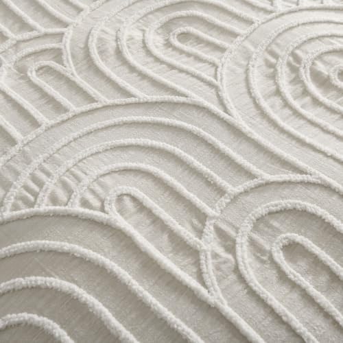 Beige Queen Cotton Linen Texture Boho Duvet Cover Set with Embroidery