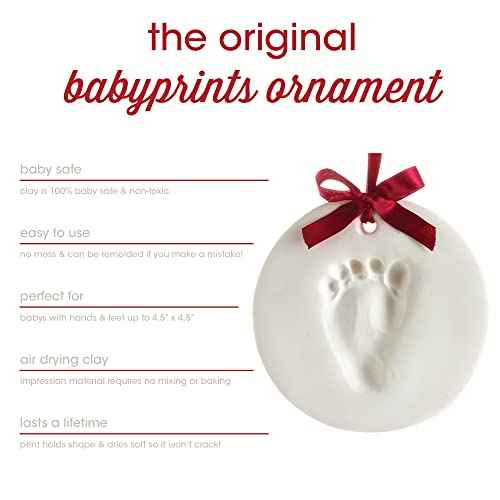 Pearhead Clay Handprint and Footprint Ornament, Baby's First Christmas, Newborn Keepsake Kit, Holiday Stocking Stuffer, Personalized Babyprint with Hanging Ribbon