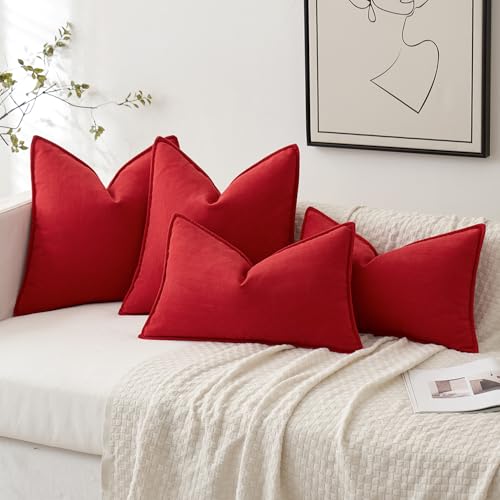 MIULEE Red Christmas Pillow Covers 22x22 Inch Pack of 2 Chenille Shams