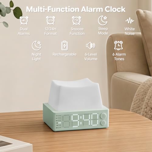Green Keycap Alarm Clock with Sleep Mode & Dual Alarm - Rechargeable Digital Desk Clock