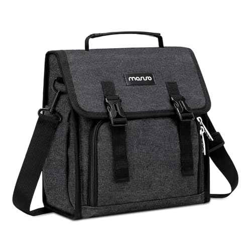 MOSISO Lunch Bag, Insulated Lunch Box for Women Men, Large Capacity Tote Bag, Reusable Leakproof Flapover Cooler with Front Pocket & Shoulder Strap for Office, Work, Travel, Picnic, Beach, Black