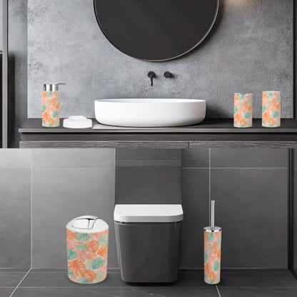 6-Piece Bathroom Accessory Set with Monstera Leaves - Tropical Bathroom Decor