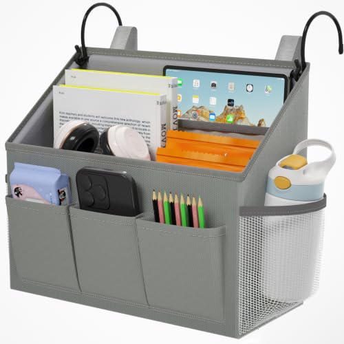 Gray Bedside Caddy Organizer for Dorm Hospital Bed Storage Bag - Full Coverage Support