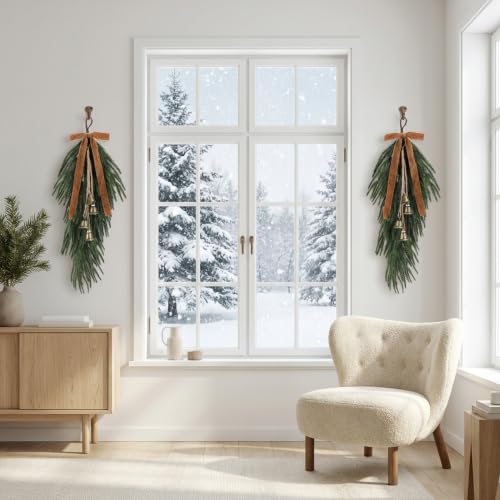 Artificial Christmas Teardrop Swag with Pine Stems - Brown Variation, 26 Inches