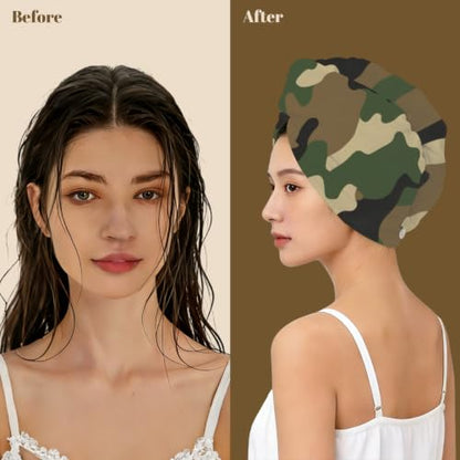 Microfiber Hair Towel Wrap for Women - Quick Dry Camouflage Turban, Absorbent & Gentle