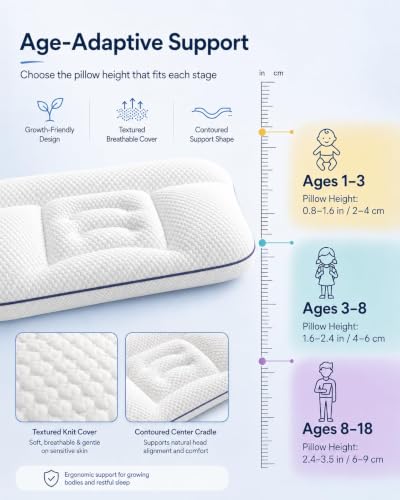 Kids Posture Pillow with Cervical Support - Ergonomic Neck Support, Cooling Memory Foam, 3-8