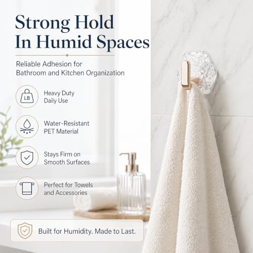 Gold Glacier Ripple Hexagonal Self-Adhesive Hooks 24PCS - Waterproof Heavy Duty Home Organizer
