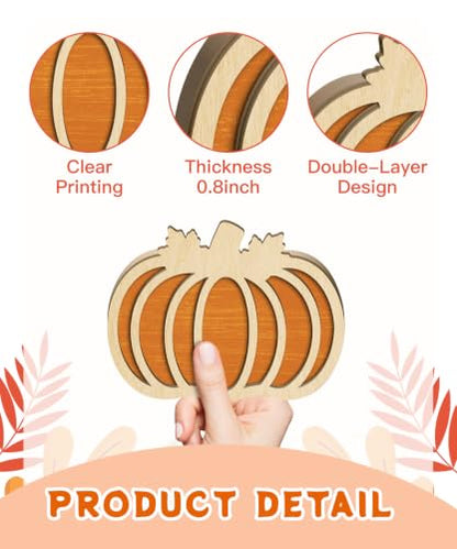 Putuo Decor 3pcs Fall Pumpkin Table Decorations - Orange Blue Plaid Variation
