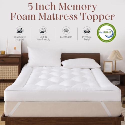 ELNIDO QUEEN 5 Inch Queen Memory Foam Mattress Topper with Gel Cooling Pillow Top