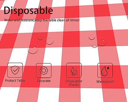 Disposable Red and White Checkered Tablecloth 54 x 108 Inches - 3 Pack