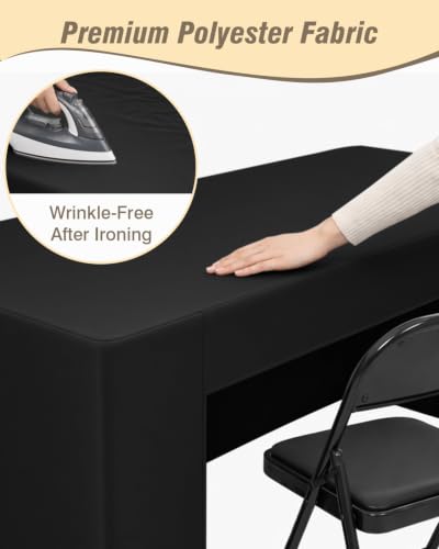 Black Open Back Fitted Rectangle Tablecloth for 6ft Tables - 2 Pack, 30x72 Inches