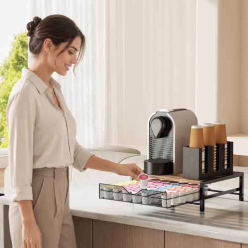 Brown 1-Tier 42 K Cup Coffee Pod Holder Drawer Organizer for Countertop