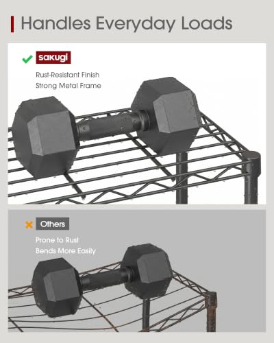 Black 5-Tier Wire Shelving Rack - 16 x 10 x 55.1 Inches, Heavy Duty Metal