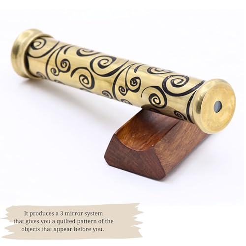 Brass Handmade Teleidoscope with Wooden Stand - Vintage Nautical Kaleidoscope Gift