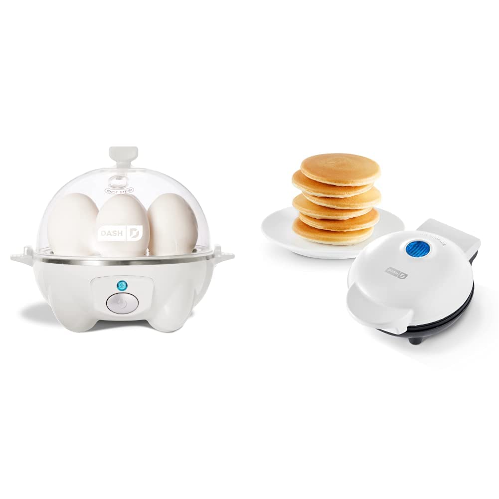 DASH Rapid Egg Cooker (DEC005WH) and DASH Mini Maker Electric Round Griddle - White