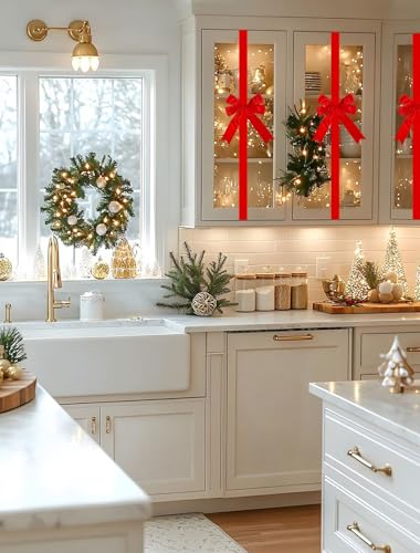 Red Christmas Cabinet Door Bows Set of 10 Large Holiday Ribbons for Festive Decor