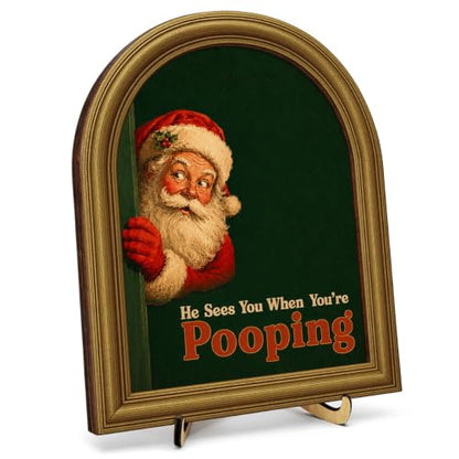 Christmas Santa Peeking Wall Art Sign - Rustic Holiday Decor - Variation 13