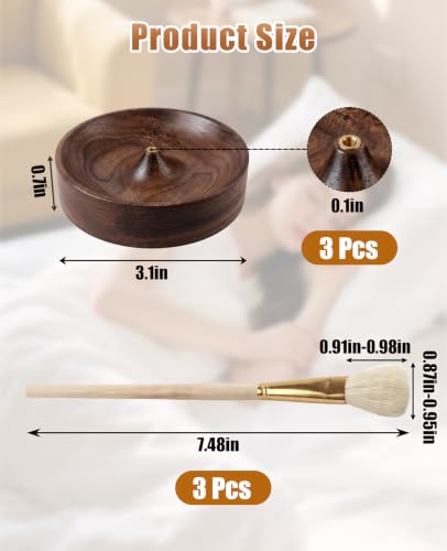 3-Piece Wooden Incense Holder Set with Ash Brushes for Sticks - Black Walnut