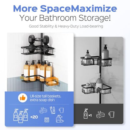 HAMITOR Shower Caddy Tension Pole 4-Tier Corner Storage Bathroom Organizer - Black