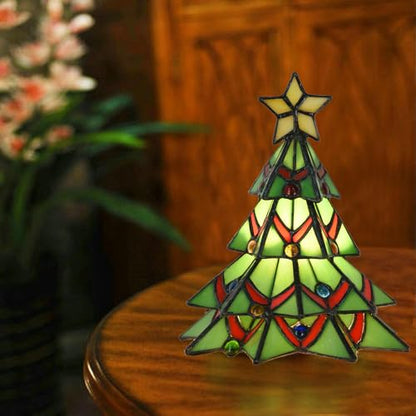 Tiffany Style Stained Glass Accent Table Lamp for Home Decor, Christmas Tree, 7.5 inch