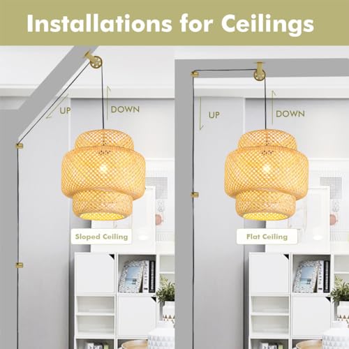 Gold Pulley Wheel for Pendant Lights & Ceiling Fans, Swag Hook Kit