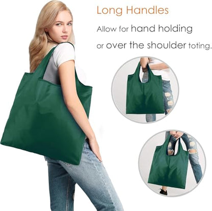 BeeGreen Reusable Grocery Bags Bulk Set - Dark Green Foldable & Washable with Zipper Pouch - 50 Pack
