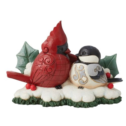 Jim Shore Highland Cardinal and Chickadee Sharing Figurine - 4.33 Inch, Multicolor
