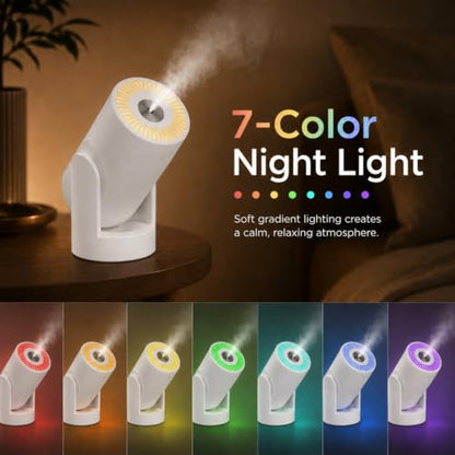 White Portable Mini Humidifier 220ml with 2 Mist Modes & Night Light