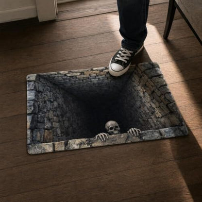 3D Halloween Non-Slip Floor Rug - Optical Illusion Skull Pattern, 2'8" x 1'8" Black