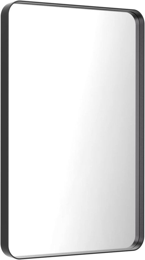 LOAAO Black Metal Framed Bathroom Mirror - 28x36 Inch, Matte Finish, Anti-Rust, Versatile Hanging Options