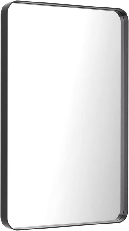 LOAAO Black Metal Framed Bathroom Mirror - 28x36 Inch, Matte Finish, Anti-Rust, Versatile Hanging Options