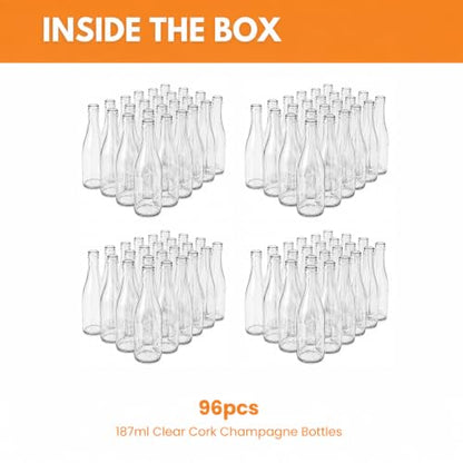 96 Pack 187ml Clear Champagne Bottles - Empty Glass Wine Flasks