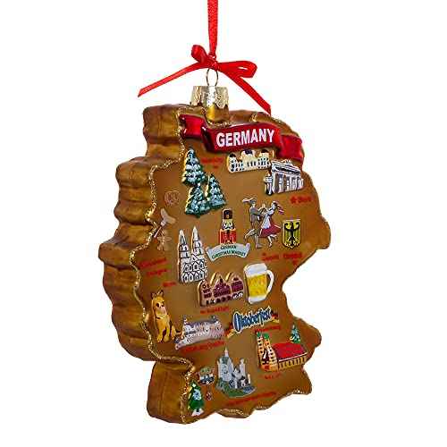 Kurt Adler Germany Map Glass Ornament, 5 inch, Multi Color