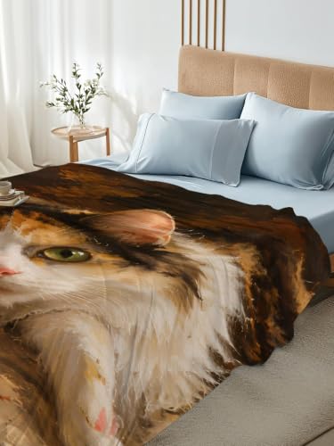 Brown King Size Maple Leaves Flat Bed Sheet Microfiber Fall Foliage Cat Bedding