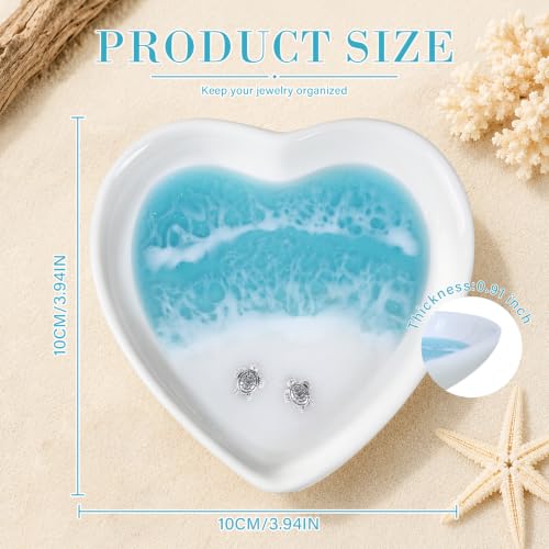 Beach Jewelry Dish Heart Sea Turtle Ring Holder with Marine Resin Decor