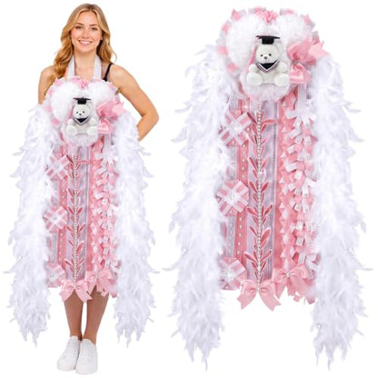 47-Inch Pink and White Homecoming Mum with Teddy Bear Bow & Ribbon
