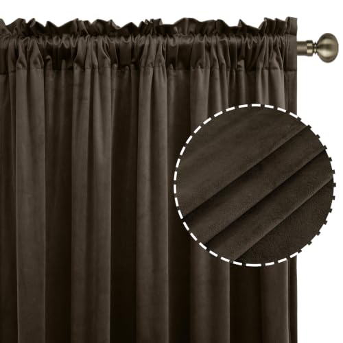 Brown Velvet Blackout Curtains 52W x 84L Set of 2 - Thermal & Light-Blocking