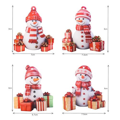 Acrylic Snowman Holiday Ornaments - 4 Pack for Christmas Wreaths & Decorations