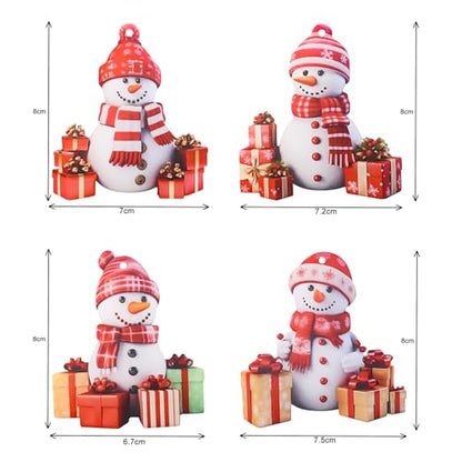 Acrylic Snowman Holiday Ornaments - 4 Pack for Christmas Wreaths & Decorations