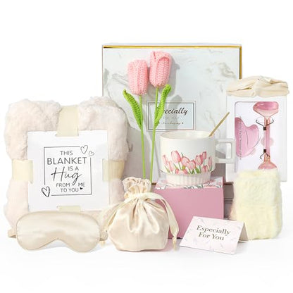 Luxury Gift Basket for Women with Blanket, Mug, Spa Set & More