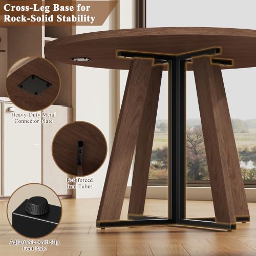 Walnut 42 Inch Round Dining Table for 4 - Farmhouse Kitchen & Small Spaces
