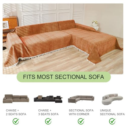 HANDONTIME Boho L Shaped Couch Covers 2 Pcs - Orange, 71 x 102 + 71 x 118 Inches