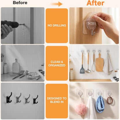 Square Heavy Duty Sticky Wall Hooks 20 Pack - Adhesive Organizers