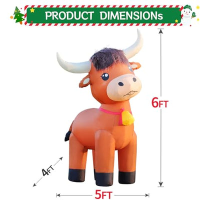 Highland Cow Inflatable Christmas Decor with LED Lights - Highland Calf Variation