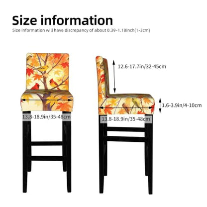 Autumn Tree Birds Bar Stool Covers Set of 2 - Elastic Polyester Protect & Decor