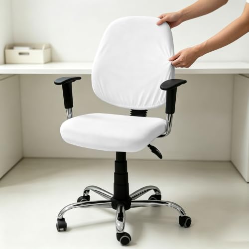 Double Love White 2-Piece Office Chair Cover Set Stretchable Seat & Back Slipcover