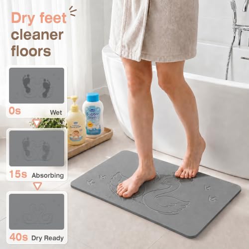 Diatomaceous Earth Bath Mat with Swan Pattern - Quick Dry, Non-Slip Bathroom Rug