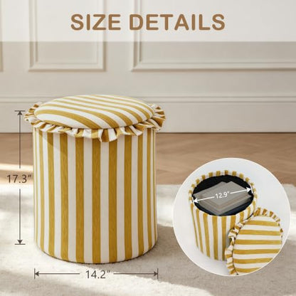 GLAXYFUR Round Striped Storage Ottoman Foot Rest Stool - Yellow